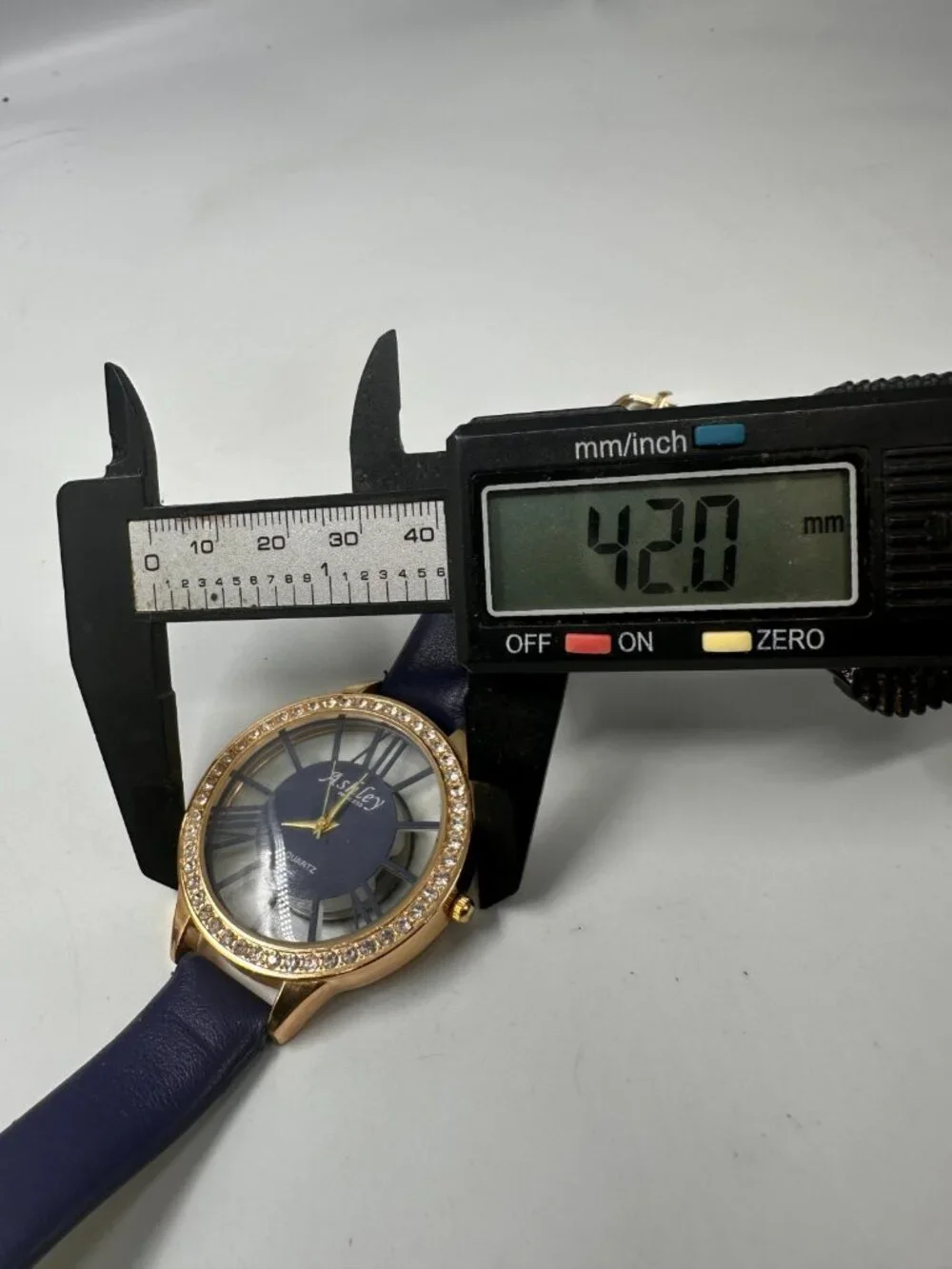 3/$30 Ashley Princess Watch Women Gold Tone Blue Navy Faux Leather Band 9